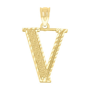 10kt 10k Yellow Gold Unisex Diamond-Cut Initial Letter V Charm Pendant